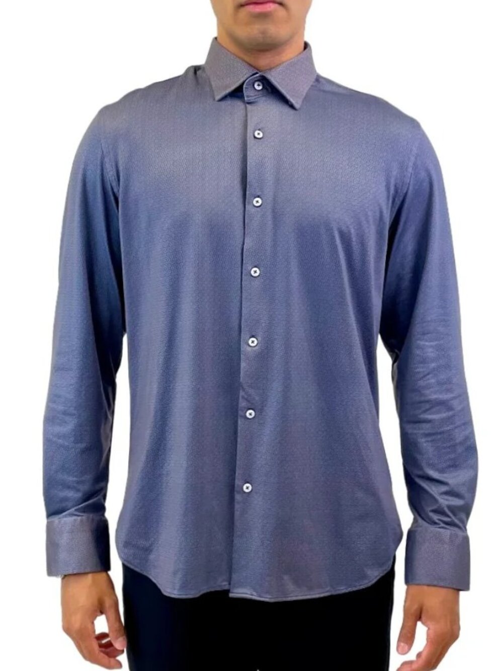 Luchiano Visconti Navy Geo Print 4 Way Stretch Long Sleeve Shirt